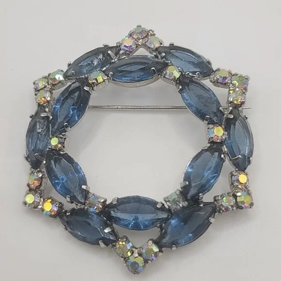 Vintage‎ Rhinestone Brooch Blue AB Open Back